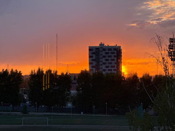 Sunset photographed across multiple Krasnoyarsk locations during golden hour