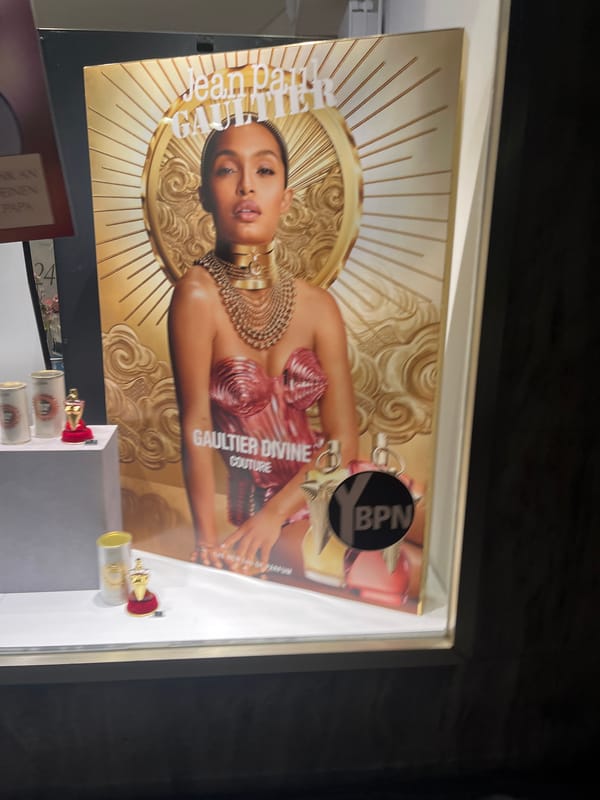 Gaultier perfume ad spotted in display case