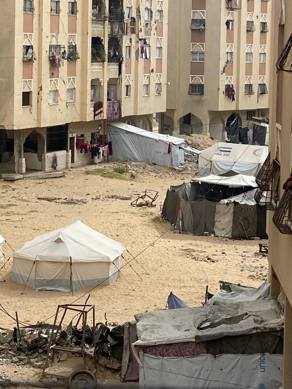 Khan Yunis tent settlements and damaged infrastructure documented