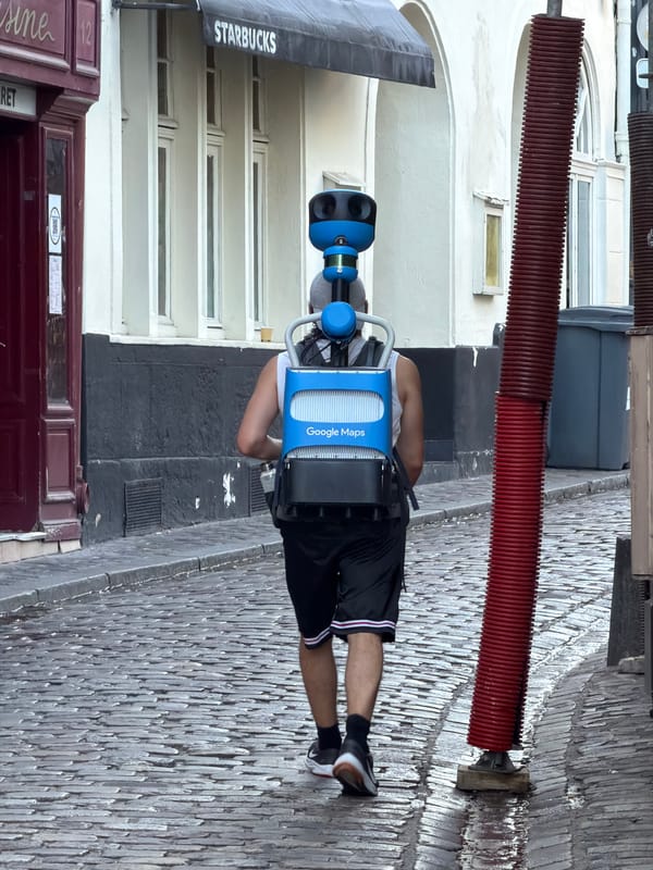 Google Maps camera operator spotted on Paris cobblestone street