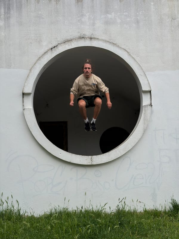Person performs acrobatics at circular structure in Petrovac, Montenegro