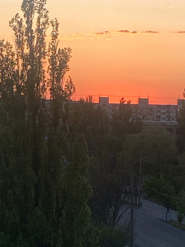 Sunset observed from high vantage point in Dnipro, Ukraine