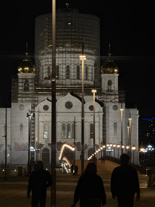 Moscow cathedral renovation continues under nighttime illumination