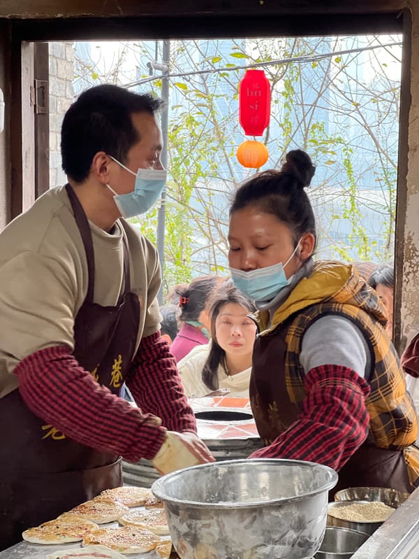 Morning street life and cultural activities in Chongqing district