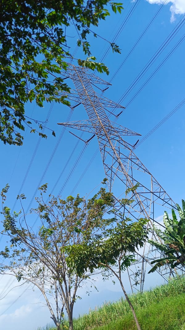 Transmission tower photographed in Tlasih, Indonesia