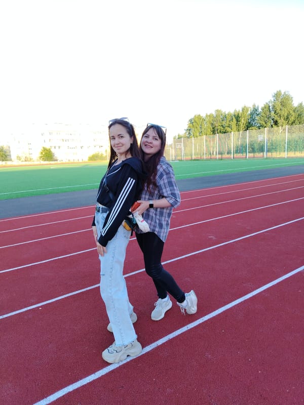 Mother and toddler visit sports track in Noviy, Russia