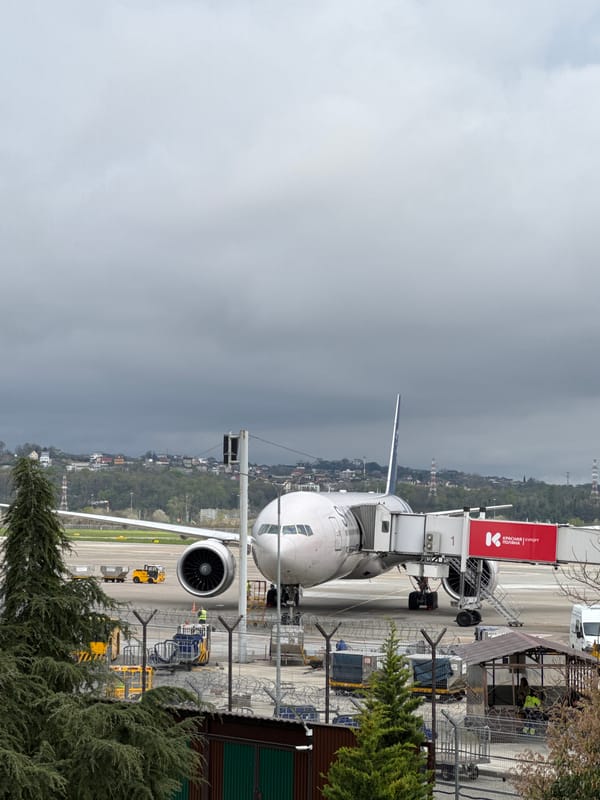 Commercial aircraft docked at gate in Sochi International Airport