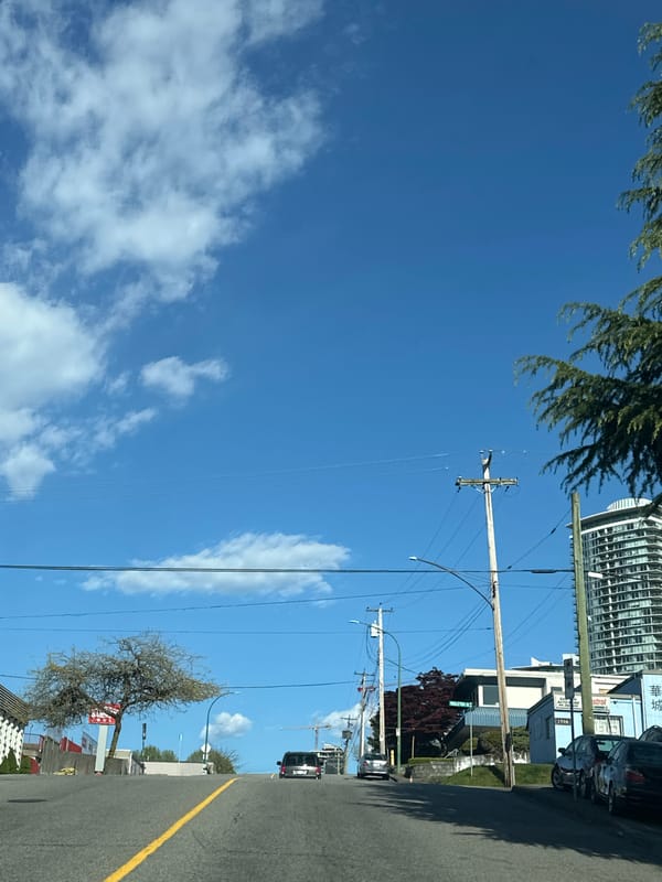 Street scene captured from moving vehicle in Burnaby