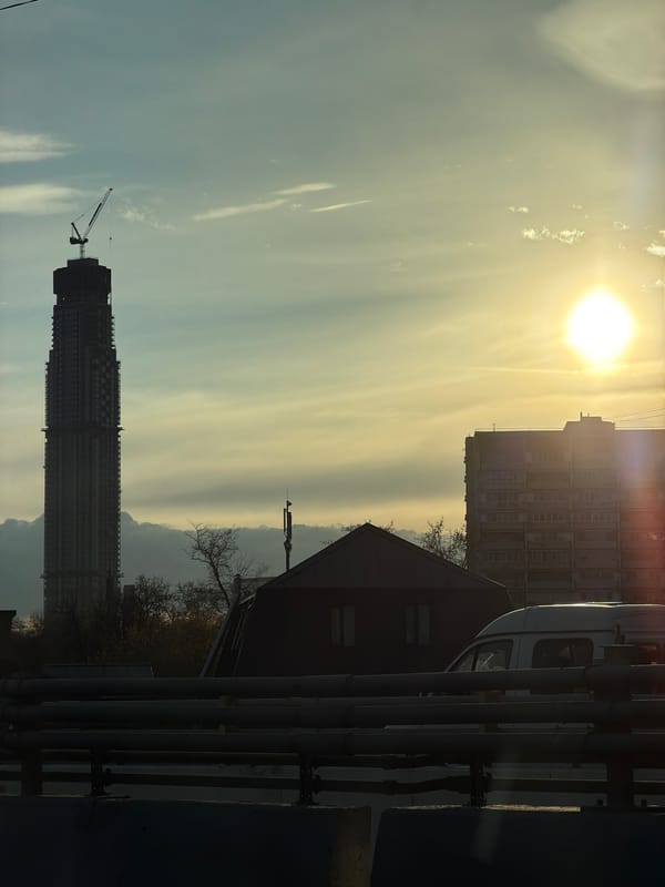 Moscow cityscape captured during golden hour lighting