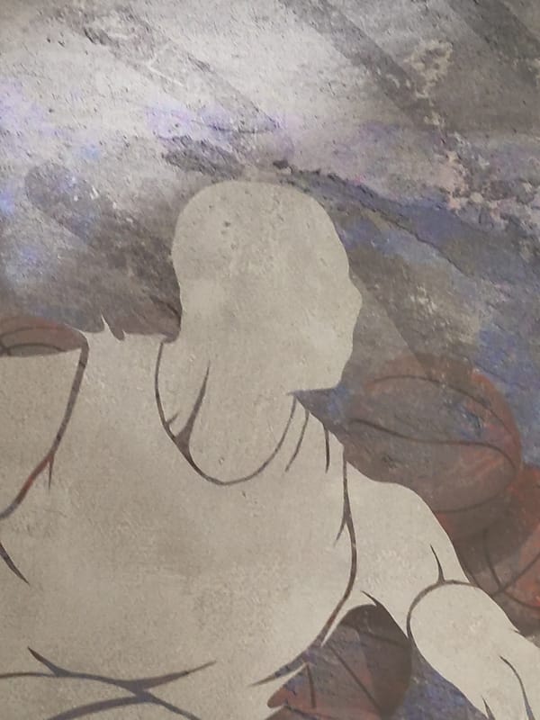 Faded basketball figure illustration spotted on Sofia surface