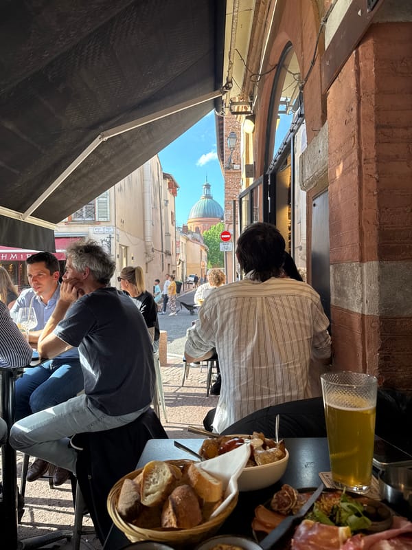 Outdoor cafe dining captured in Toulouse