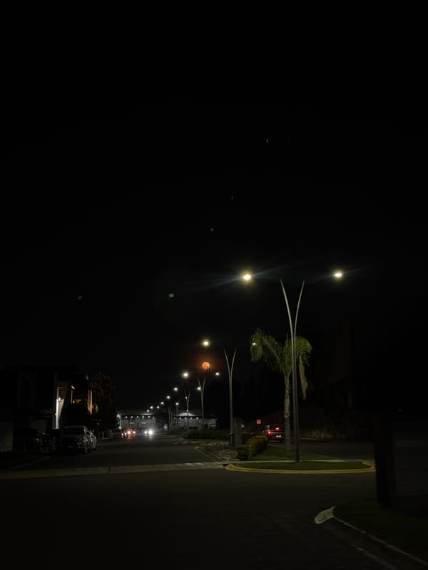 Nighttime street scene documented in residential Puebla, Mexico