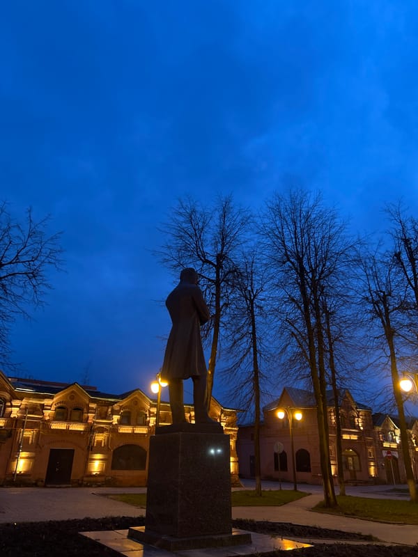 Evening scenes documented across Klin, Russia during dusk hours