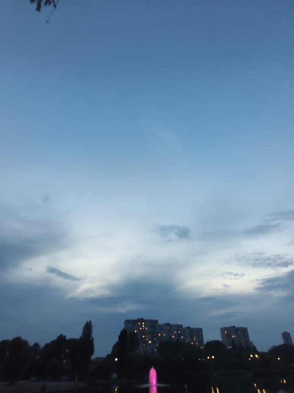 Evening twilight walk documented across multiple Kyiv locations