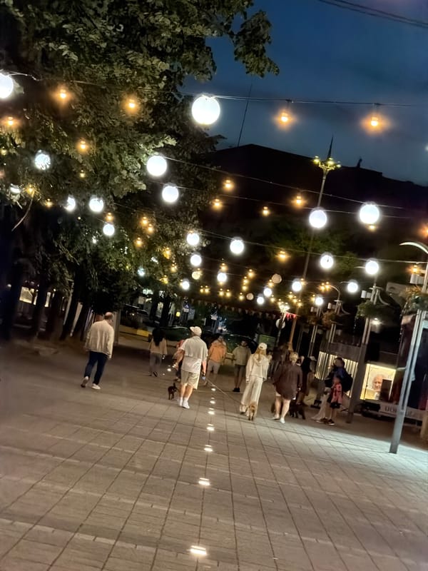 Evening stroll captures illuminated Burgas city center with families