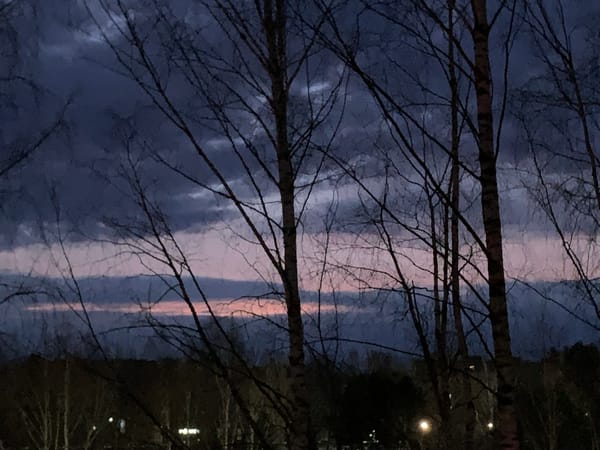 Night sky observed over Chaikovsky, Russia with colorful horizon