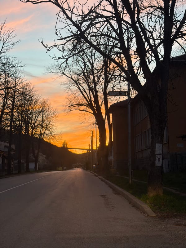 Sunset road scene documented in Gabrovo, Bulgaria
