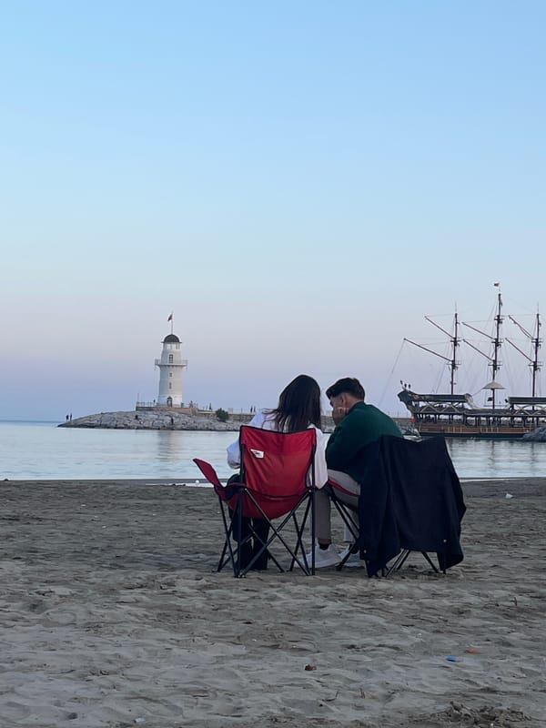 Casual beach gathering documented in Alanya, Turkey Saturday afternoon