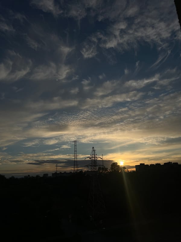 Dramatic cloud layers at sunset over Petro-Slavyanka