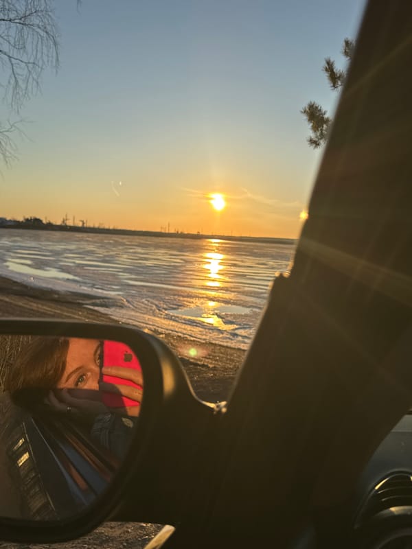 Winter sunset documented over Kama River in Chaikovsky, Russia