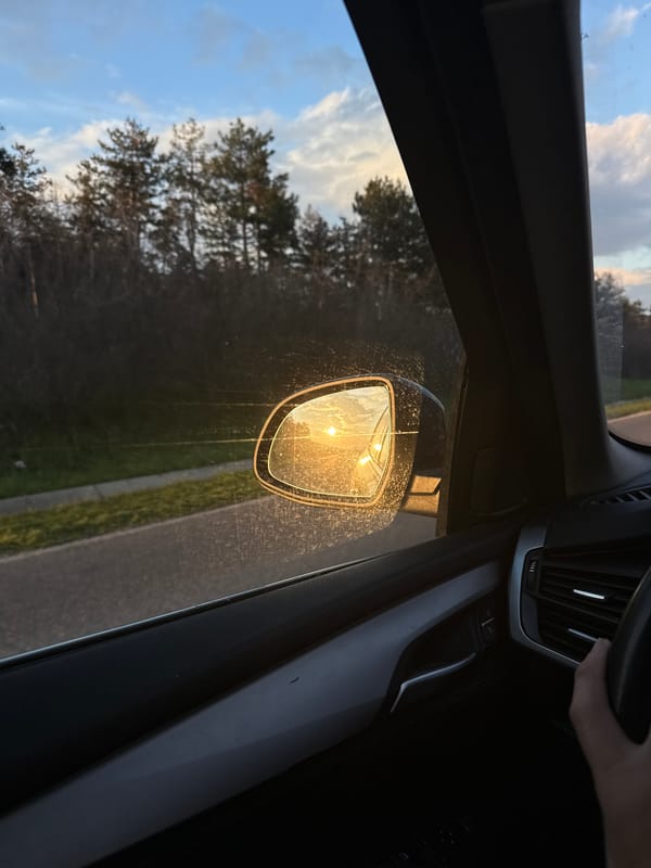Driver captures sunlit mirror view in Bogomilovo, Bulgaria