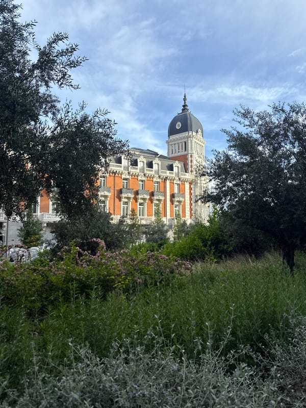 Tourist captures Madrid landmarks during afternoon walking tour