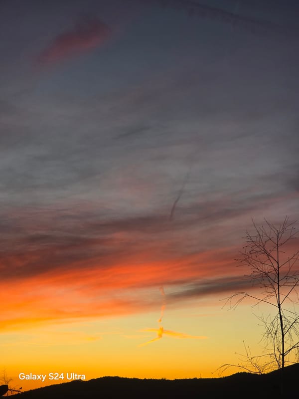 Sunset photograph shows vivid orange-yellow gradient sky