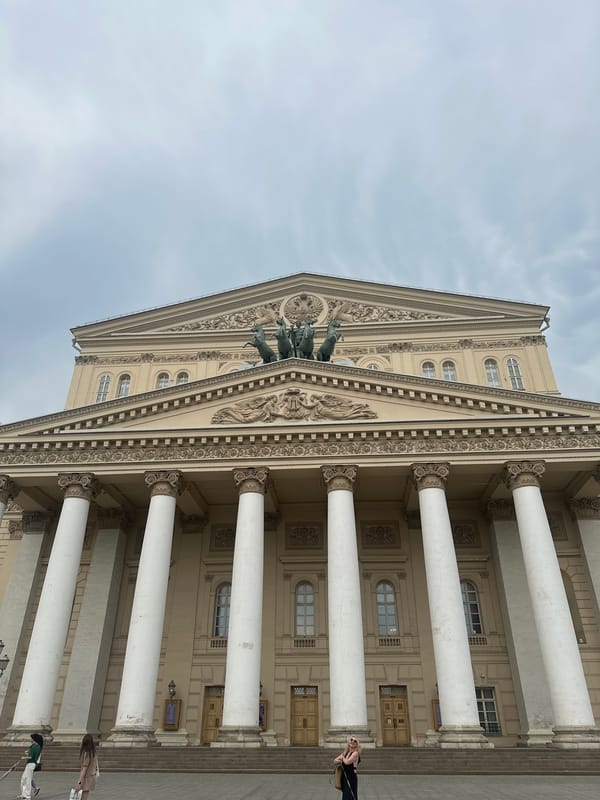 Tourist documents Bolshoi Theatre grounds and gardens in Moscow