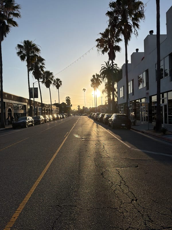Dawn breaks over Los Angeles street scene