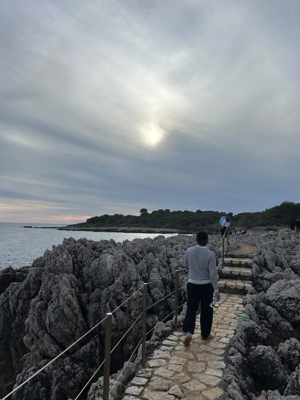 Overcast afternoon captured along rocky Antibes coastline