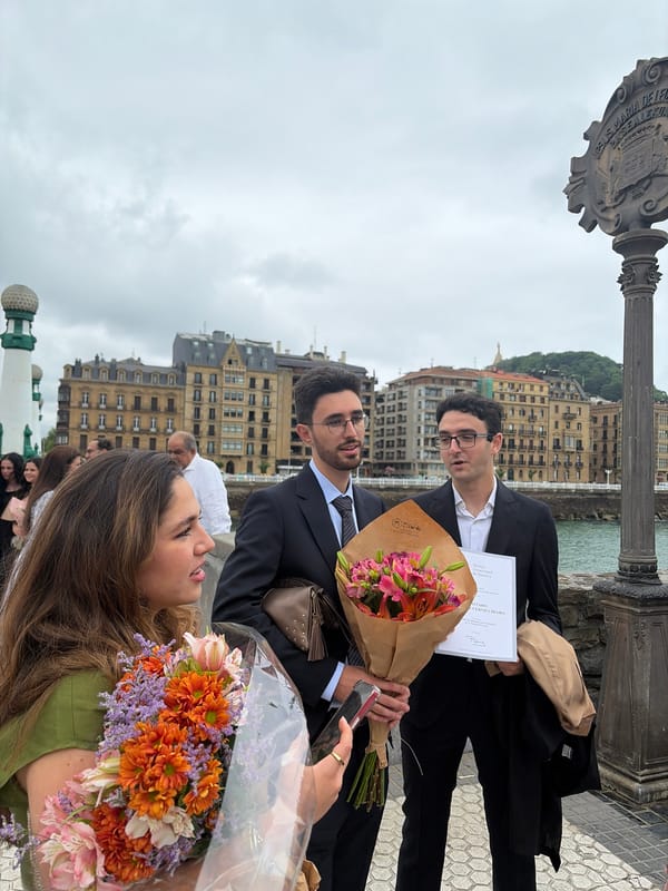 Graduation celebration observed on bridge in San Sebastián, Spain