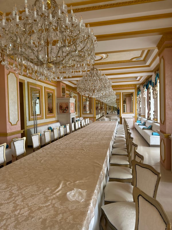Ornate dining hall interior documented in Padina, Bulgaria