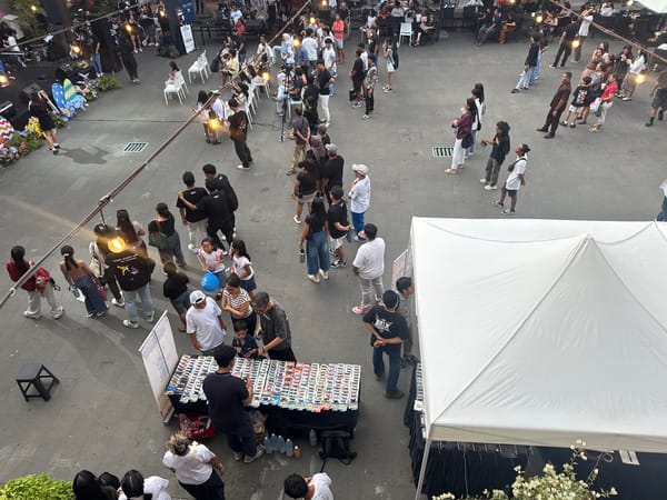Band performs outdoor show in Kuta commercial courtyard