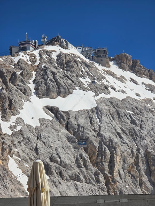 Morning scenes captured at Zugspitze mountain restaurant terraces