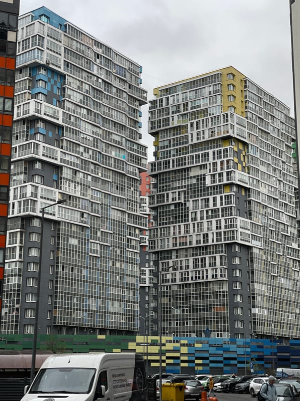 Modern residential towers documented in Kudrovo, Russia