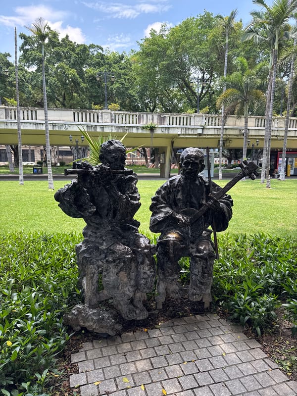 Bronze sculptures observed in Liwan District park, China