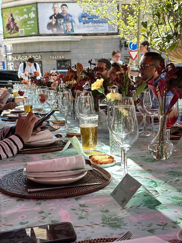 Elaborate outdoor dining setup documented at Madrid hotel
