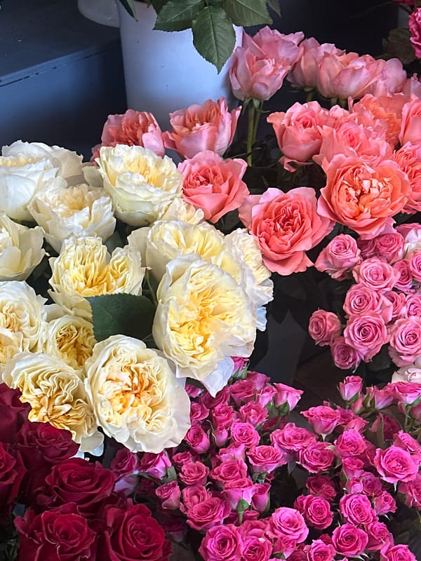 Flower shop displays colorful arrangements in Liepaja, Latvia