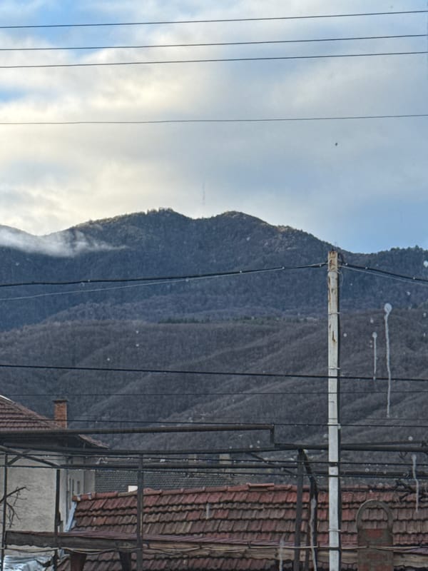 Mountain view captured in Peshtera, Bulgaria with power lines