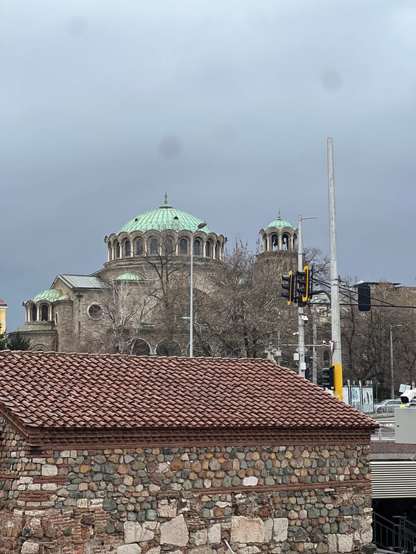 Rainy afternoon scenes documented near Sofia's Alexander Nevsky Cathedral