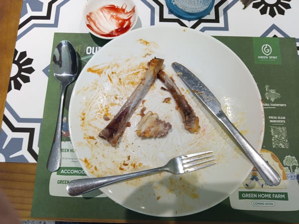 Diner documents meal progression at Nha Trang restaurant