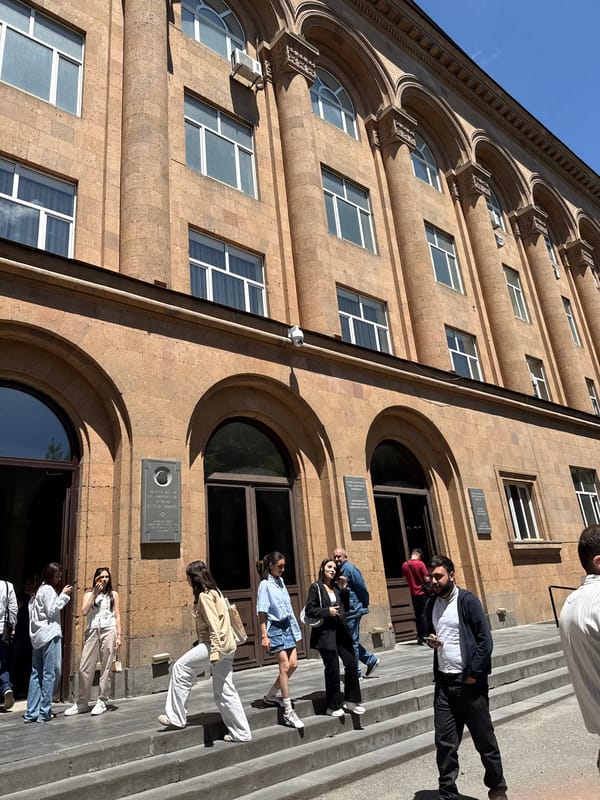 Crowd gathers at Yerevan building as speaker addresses group