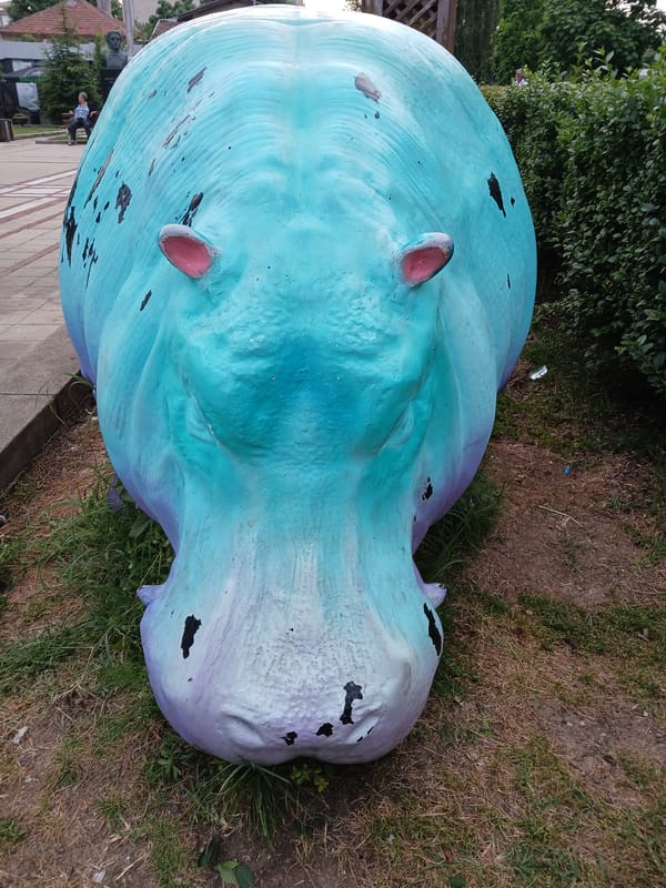 Primorsko plaza life documented with animal sculptures, municipal buildings