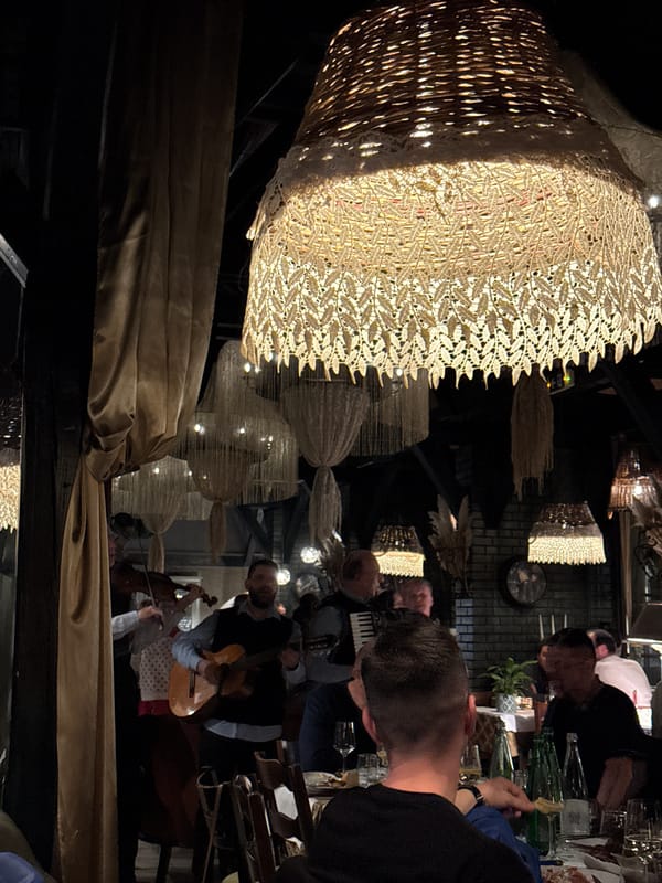 Restaurant patrons enjoy accordion performance in Belgrade establishment