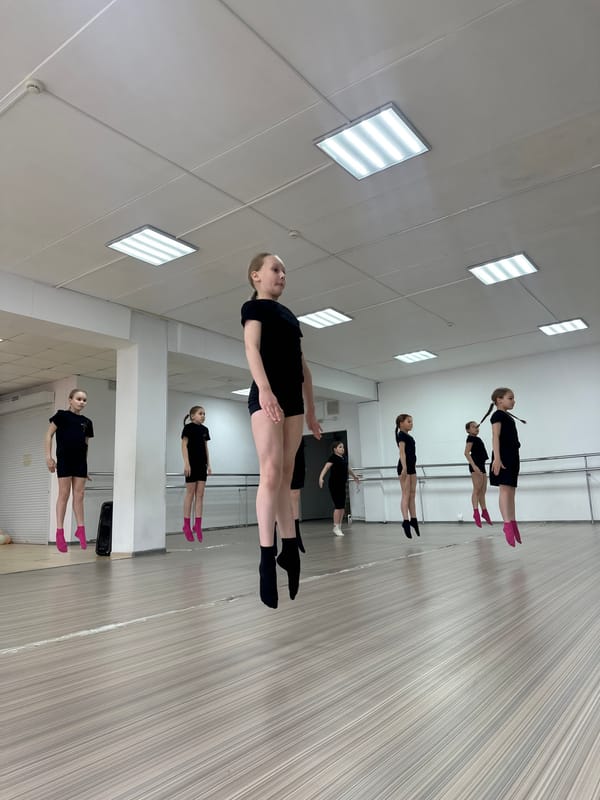 Ballet students practice in dance studio in Votkinsk