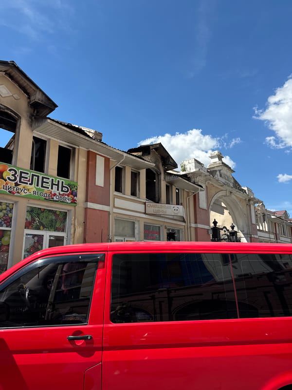 Inside Odesa's Pryvoz market, with damage visible nearby