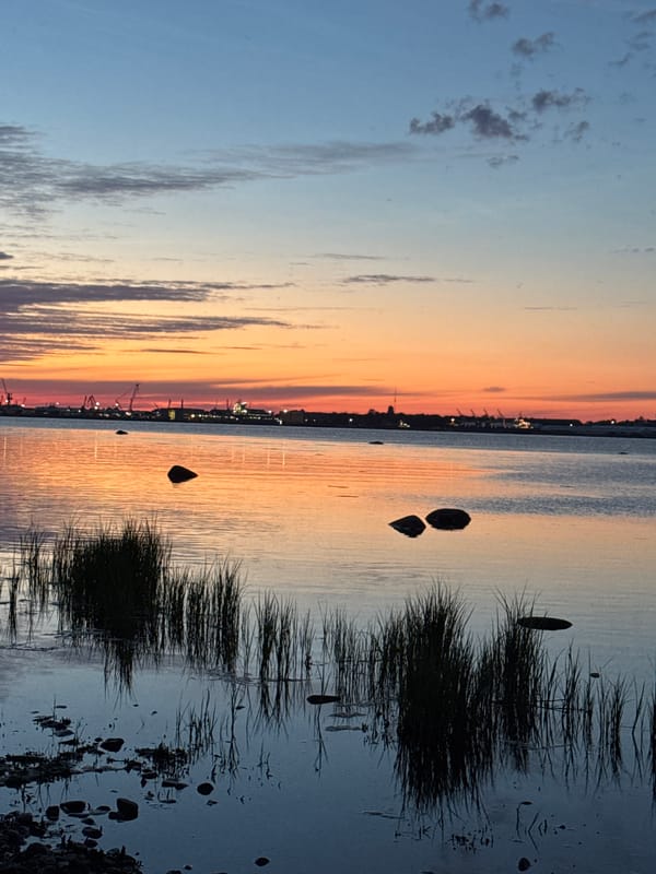 Tallinn waterfront glows during a quiet summer sunset
