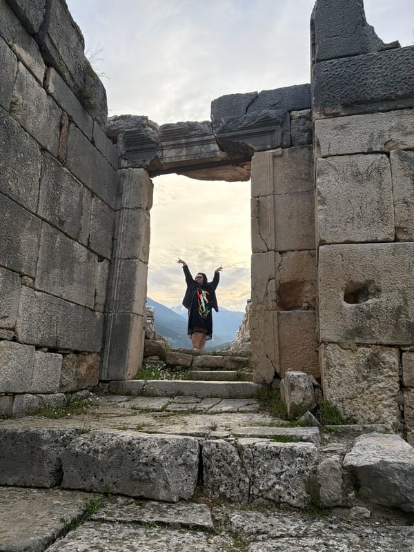 Tourist documents visit to ancient ruins in Finike, Turkey