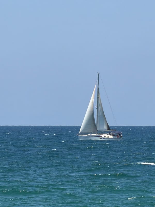 Morning recreation along Tel-Aviv coast captures sailing and cycling