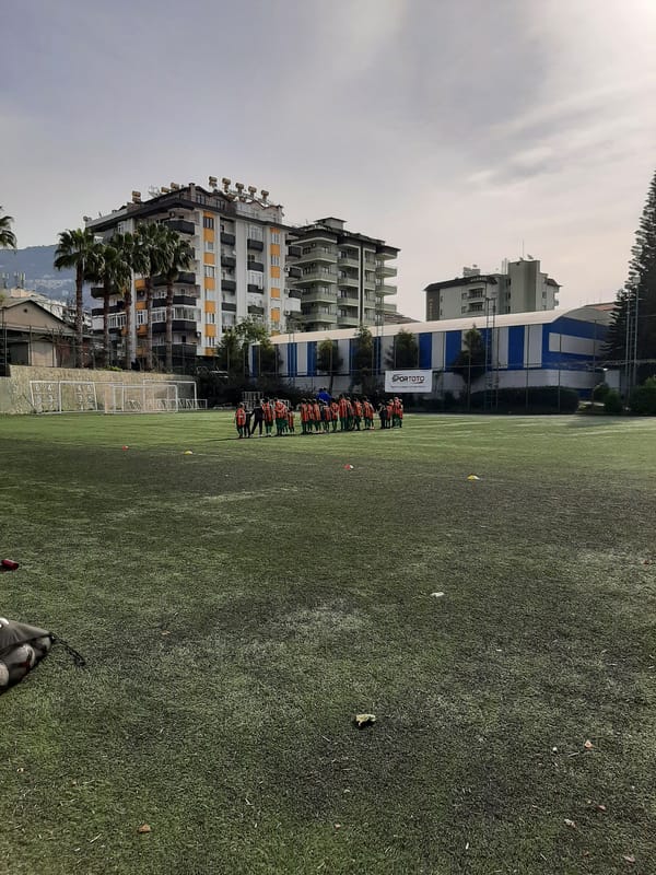 Morning scenes in Alanya: soccer practice and spilled coffee